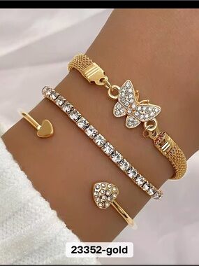 Gold Crystal Butterfly Bracelet Set - Women Jewelry